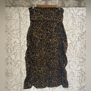 Contrast 100% Cotton Fold Over Ruched Animal Print Maxi Skirt Black Brown L